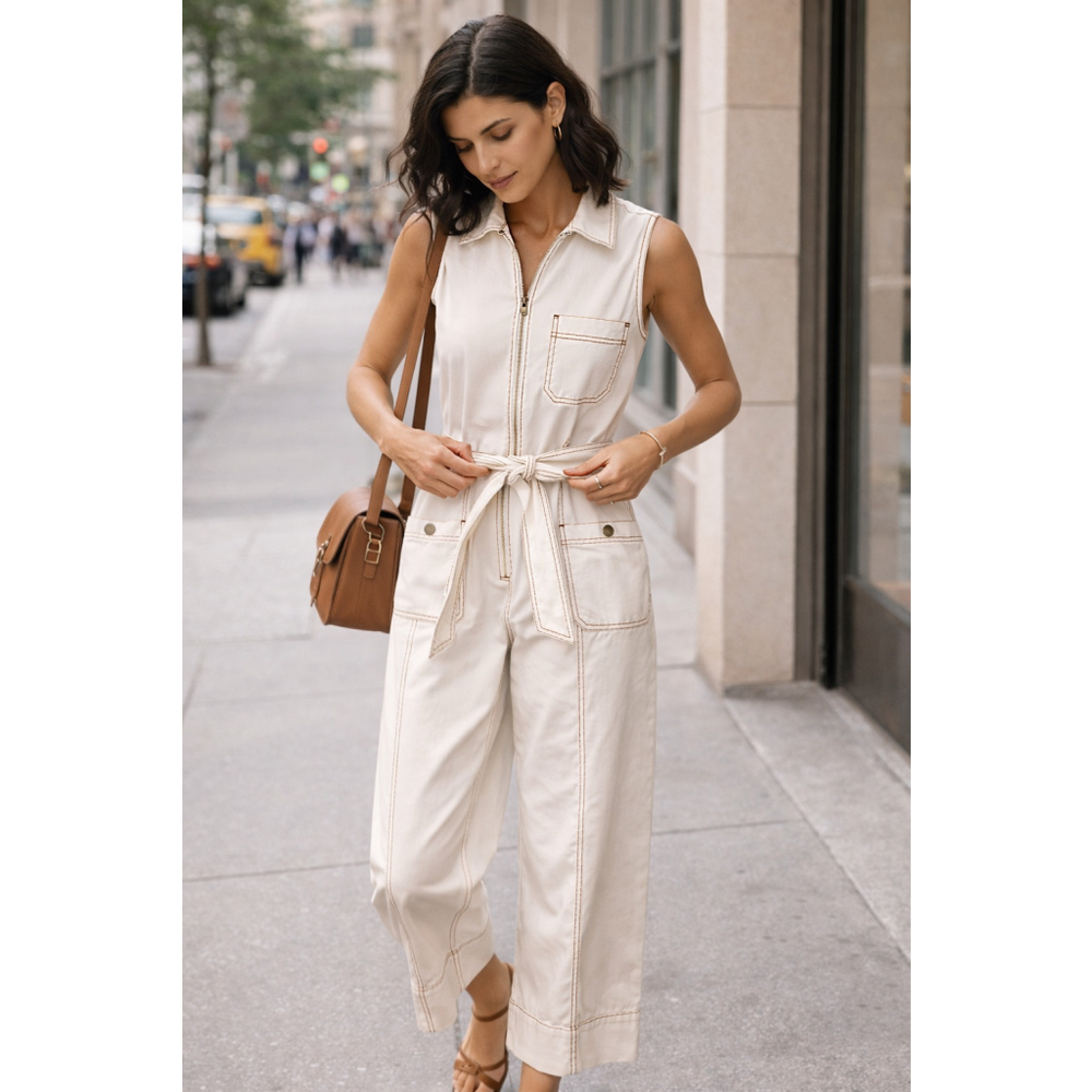 Sleeveless Utility Jumpsuit in Cream - Picture 11 of 11